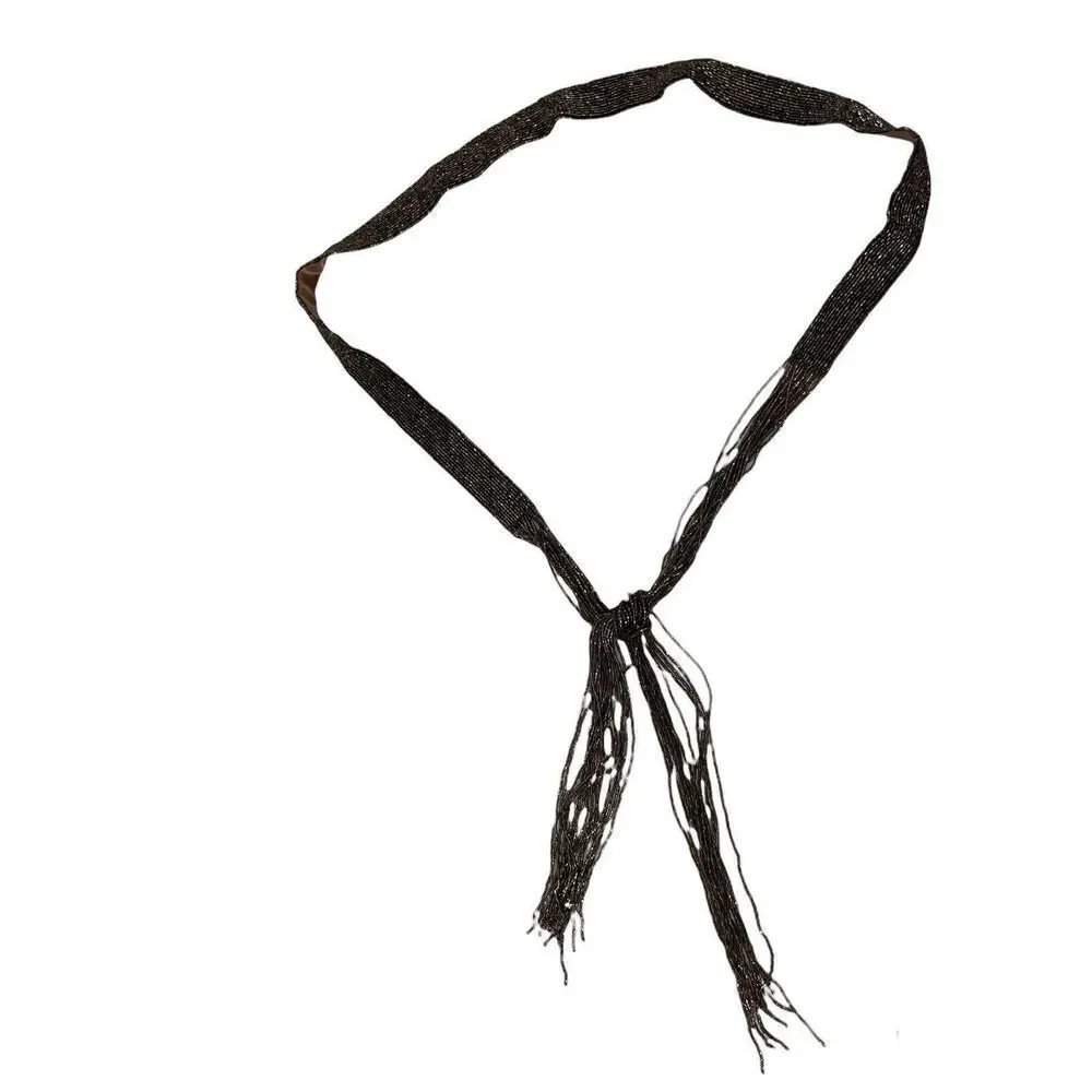Beaded Belt Brown Tassel Tie Womens Fully Beaded Waist Belt Size Small / Medium